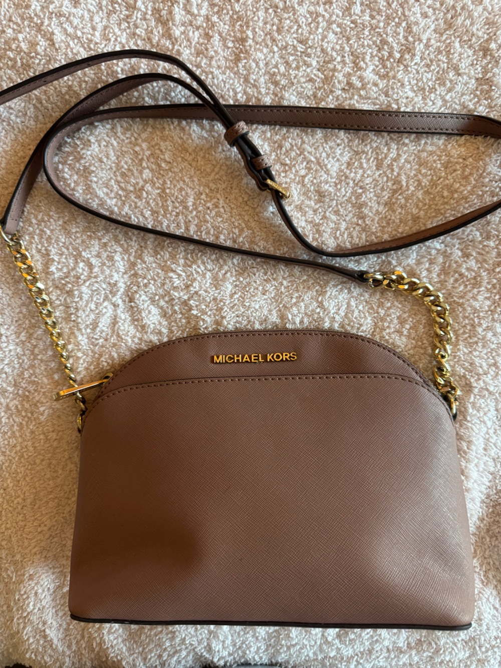 Michael Kors Chestnut Brown Crossbody Saddle Bag with Gold Chain